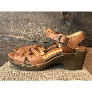 Clarks Unstructured Shoes Womens‎ Size 6.5 Leather Sling Back Brown Heels